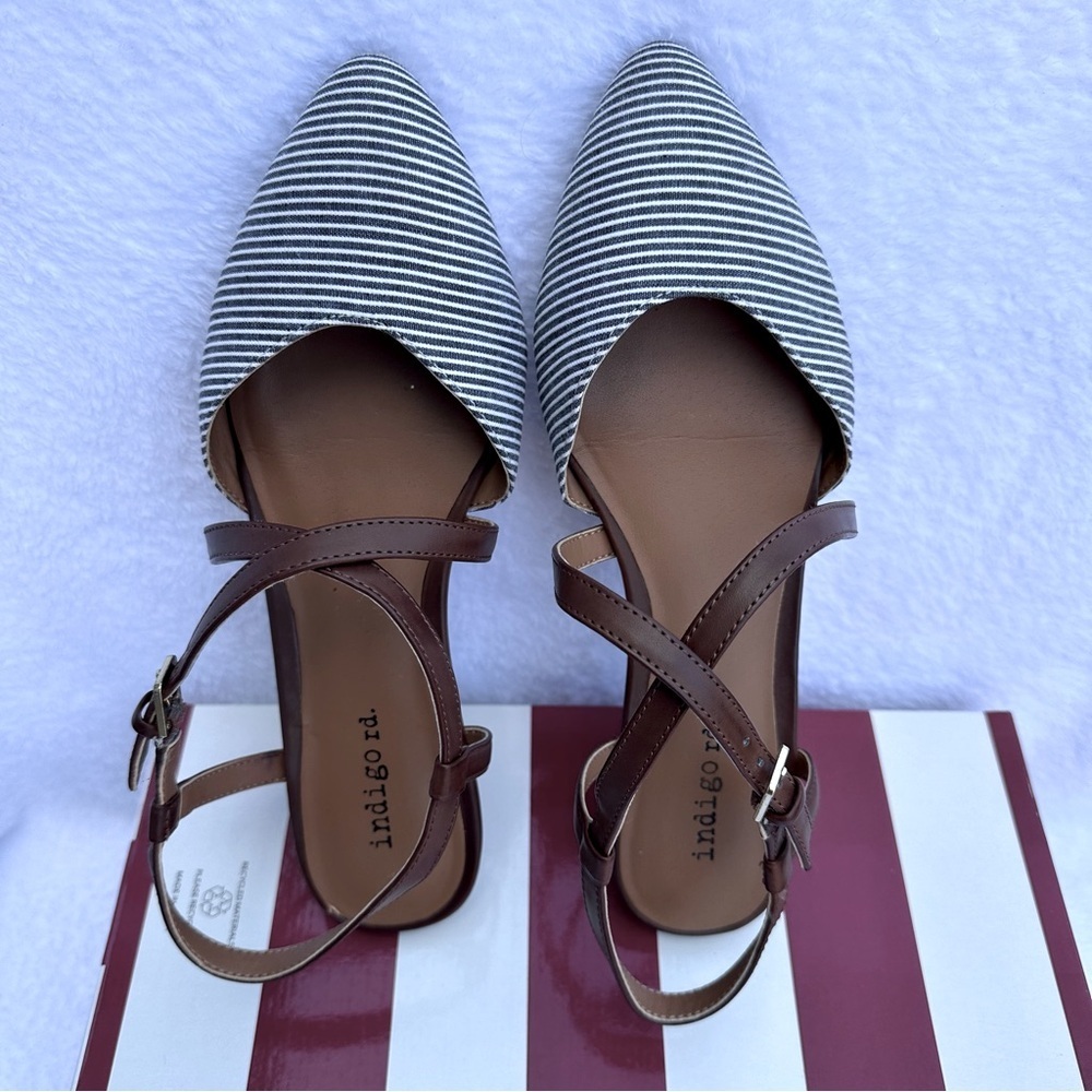 Indigo Striped Blue and White Sandals with Brown Straps - Picture 5 of 6